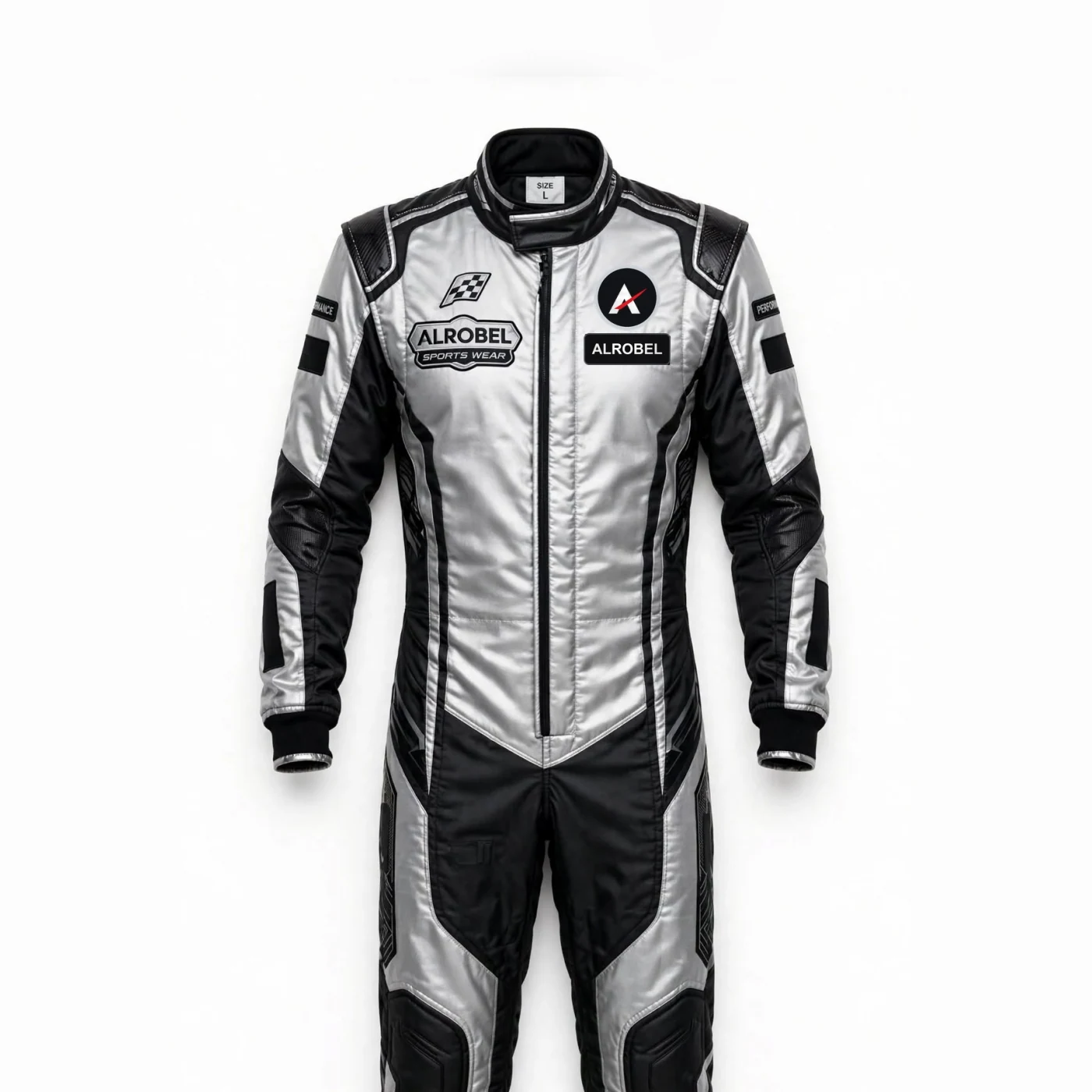 Silver and black car racing suit — Alrobel Sportswear