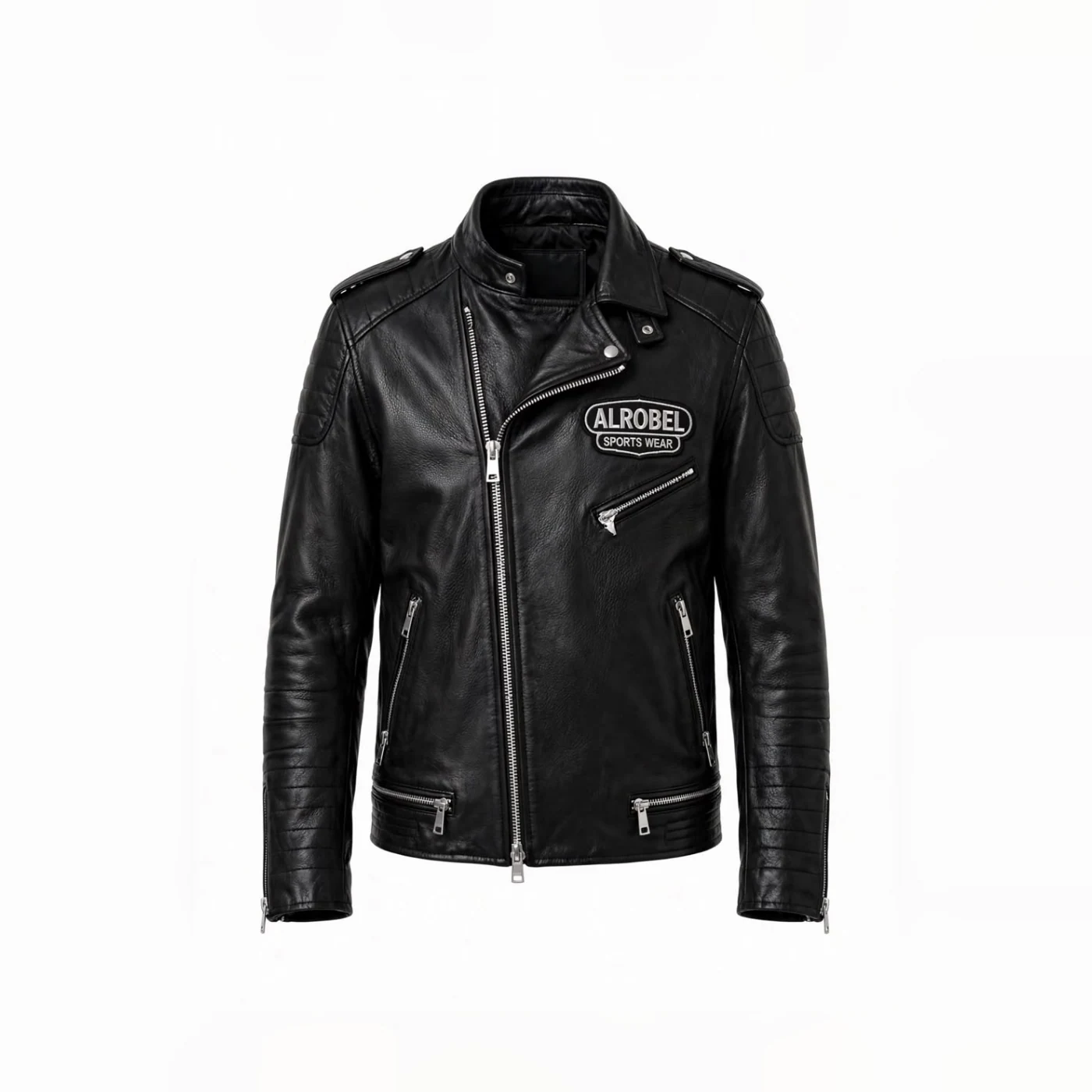 Black leather biker jacket — Alrobel Sportswear