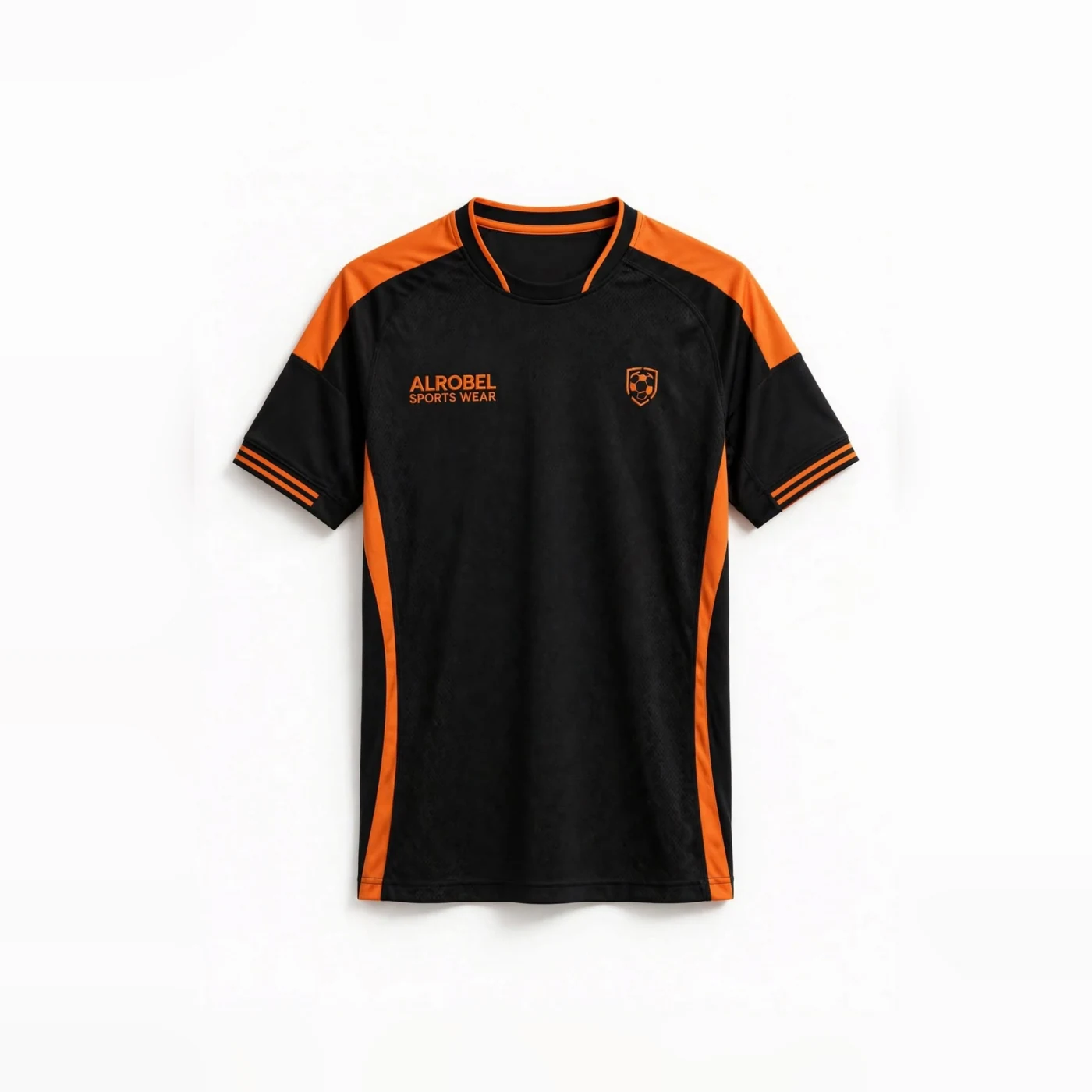 Black soccer jersey with orange trim — Alrobel Sportswear