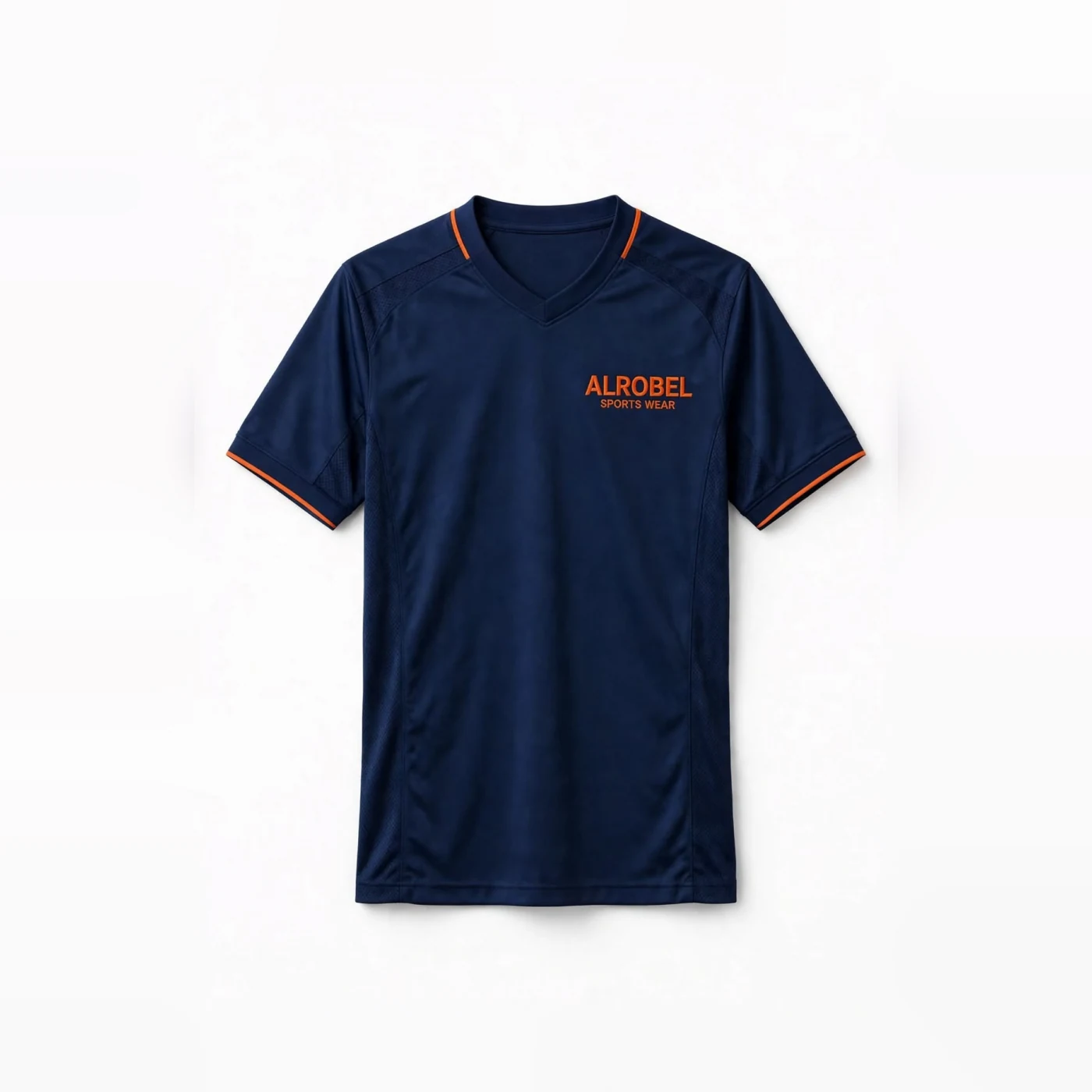 Navy soccer jersey with orange trim — Alrobel Sportswear