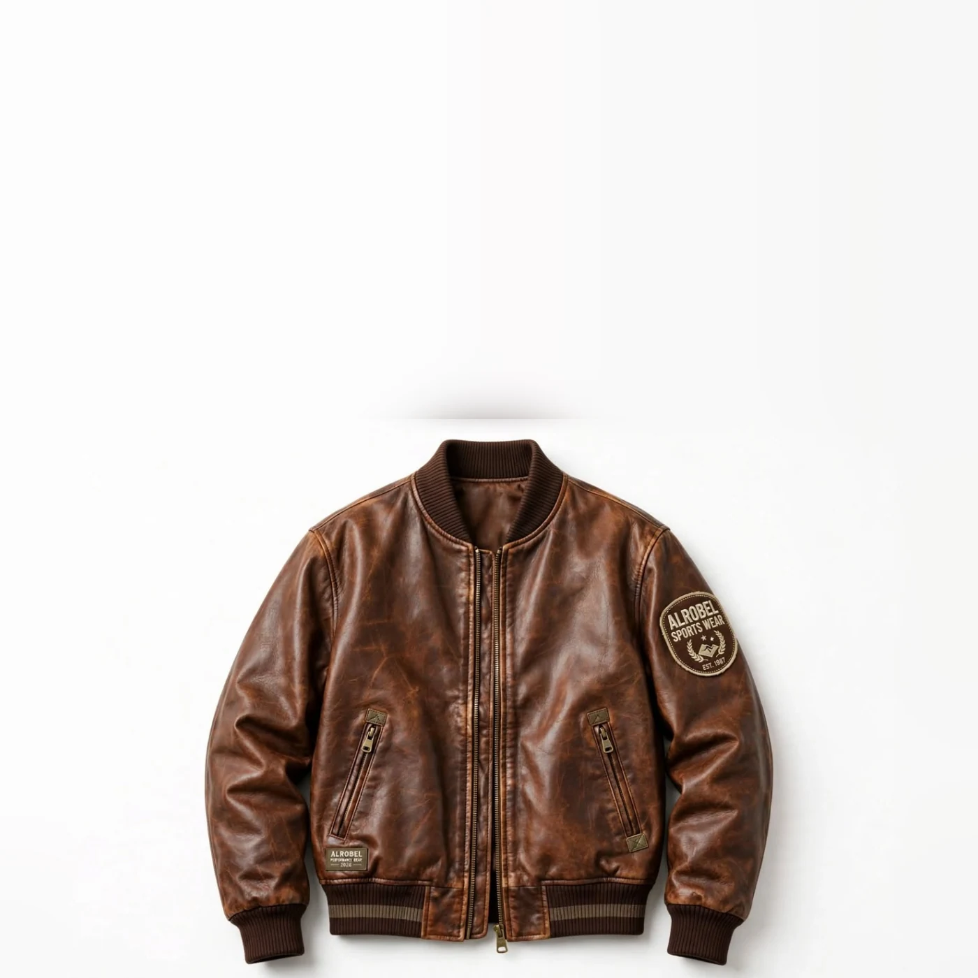 Brown leather bomber jacket — Alrobel Sportswear