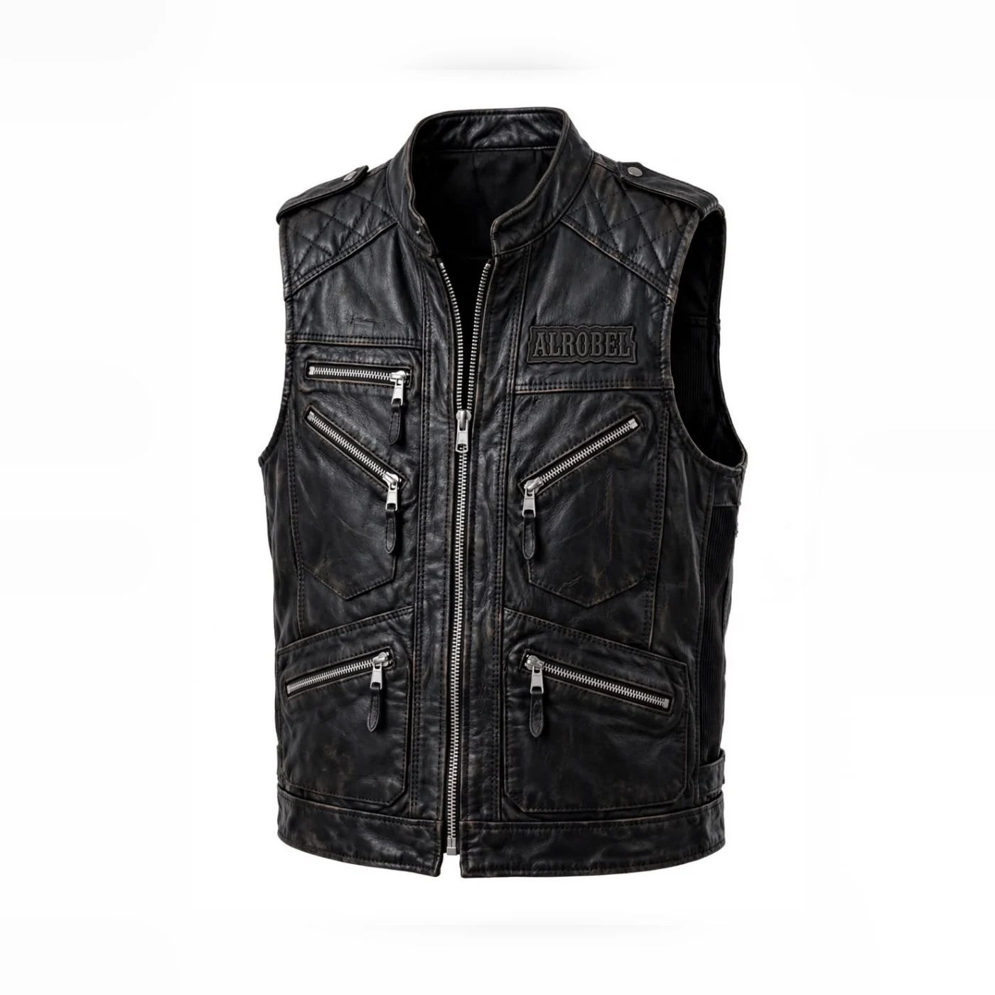 Black leather vest with zip pockets — Alrobel Sportswear