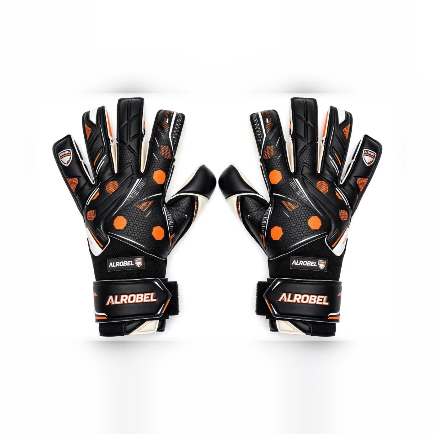 Black goalkeeper gloves with orange dots — Alrobel Sportswear