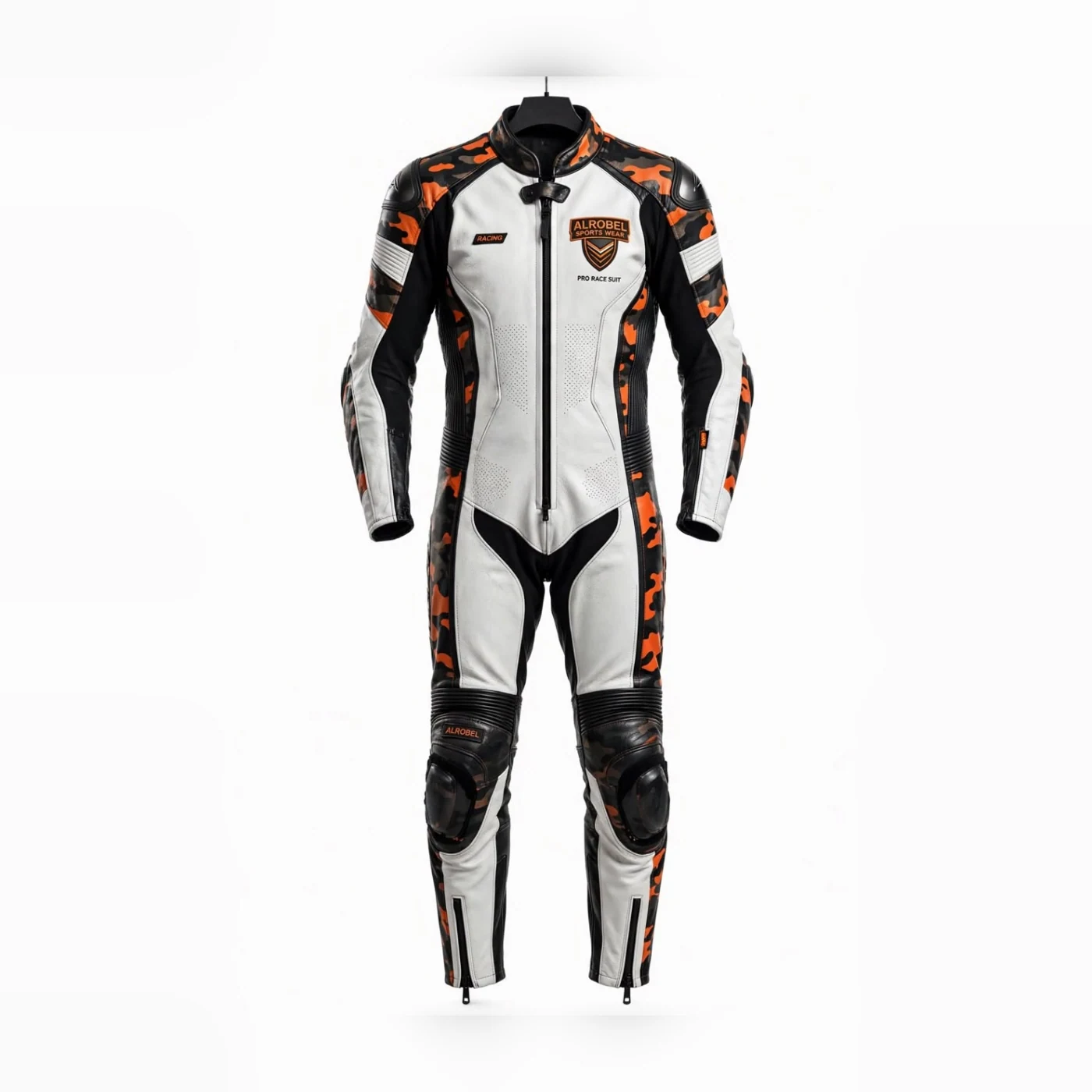 White and orange camo motorbike race suit — Alrobel Sportswear