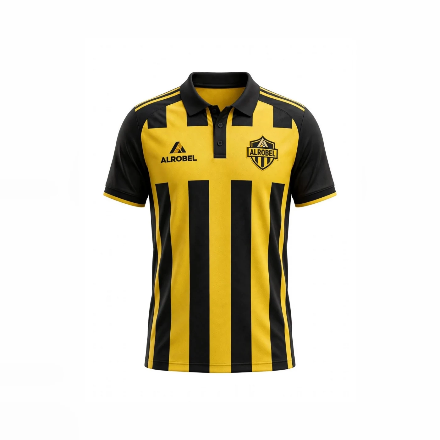 Yellow and black striped sublimated soccer jersey